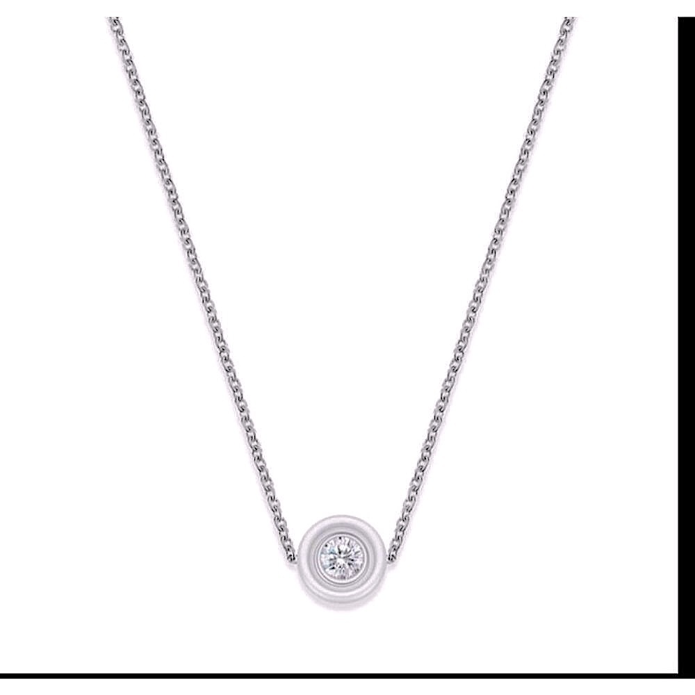 NEW Women's White Ceramic‎ Bezel Solitaire Simulated Diamond Sterling Necklace